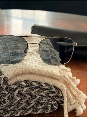 Persol Silver Frame Sunglasses with Gray Lenses